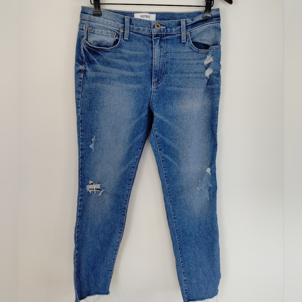 PISTOLA Monroe Slim Straight Distressed Jeans Blue Size 28 Cropped Ankle